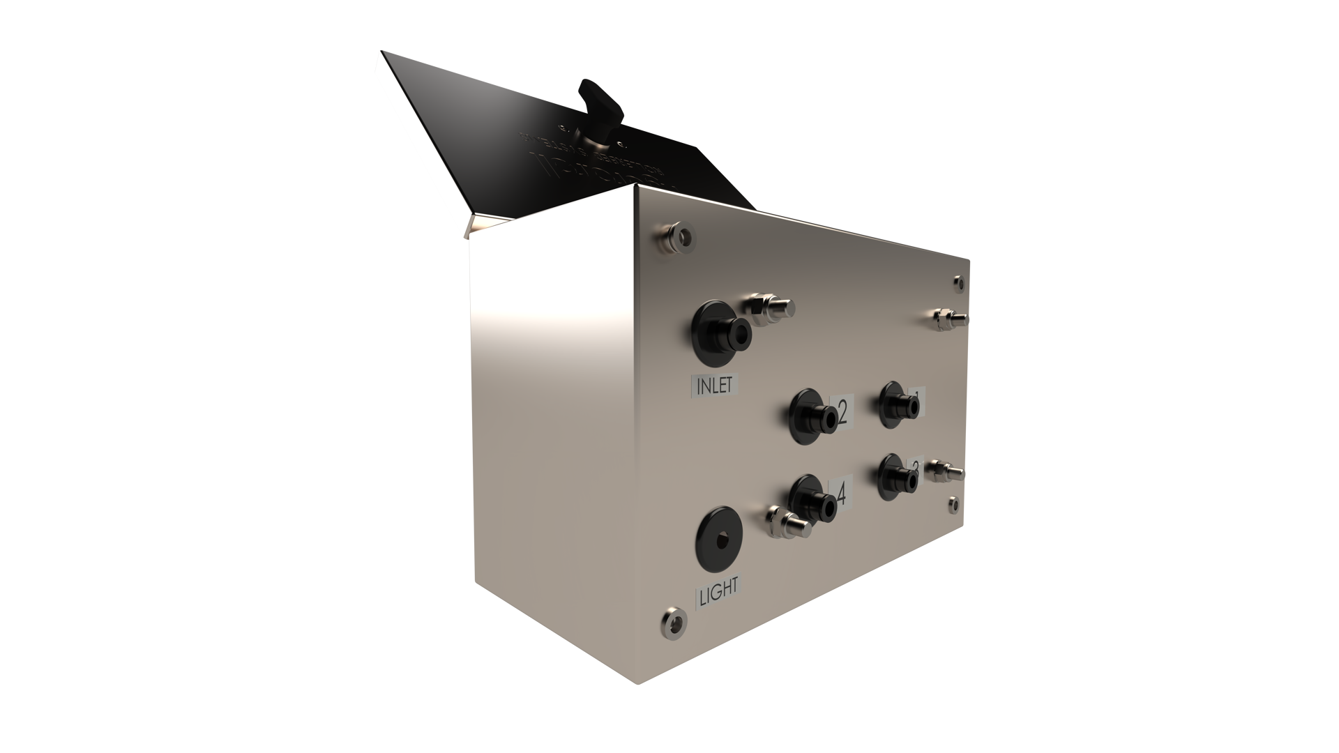 Back of pneumatic control box showing where the airpipes connect which are used for raising and lowering the rollerbed rollers