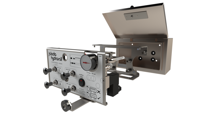 Expanded view of the pneumatic control box used to control built in rollertrack system