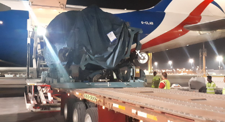 PCR, Plane Engine On Flat Bed Rollerbed Trailer